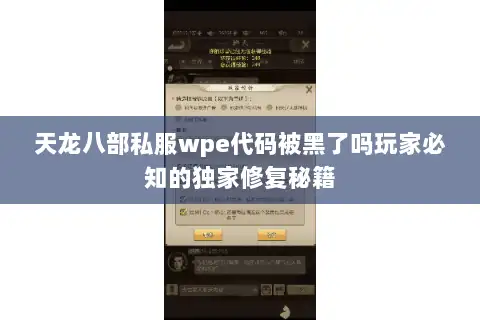 天龙八部私服wpe代码被黑了吗玩家必知的独家修复秘籍 天龙八部私服wpe代码被黑了吗玩家必知的独家修复秘籍