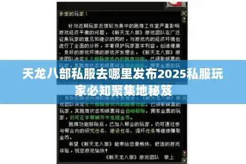 天龙八部私服去哪里发布2025私服玩家必知聚集地秘笈