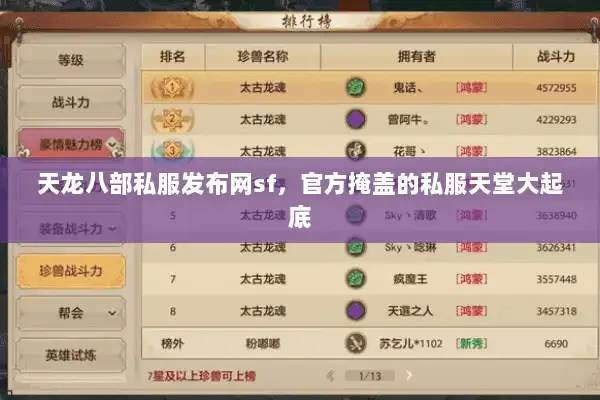 天龙八部私服发布网sf，官方掩盖的私服天堂大起底