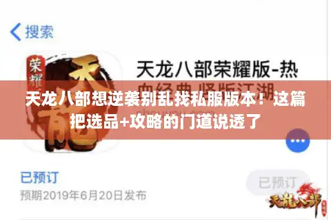 天龙八部想逆袭别乱找私服版本！这篇把选品+攻略的门道说透了