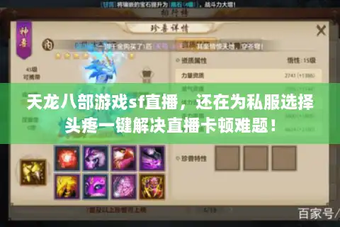 天龙八部游戏sf直播，还在为私服选择头疼一键解决直播卡顿难题！
