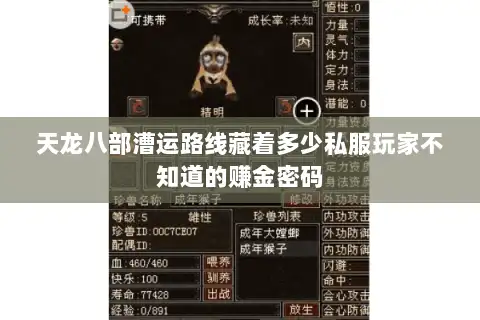 天龙八部漕运路线藏着多少私服玩家不知道的赚金密码