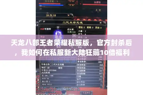 天龙八部王者荣耀私服版，官方封杀后，我如何在私服新大陆狂薅10倍福利