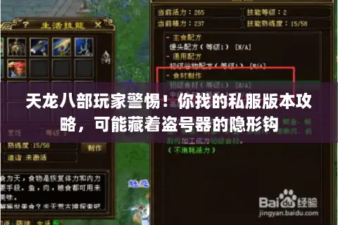 天龙八部玩家警惕!你找的私服版本攻略,可能藏着盗号器的隐形钩 天龙八部玩家警惕!你找的私服版本攻略,可能藏着盗号器的隐形钩
