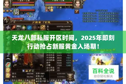 天龙八部私服开区时间，2025年即刻行动抢占新服黄金入场期！