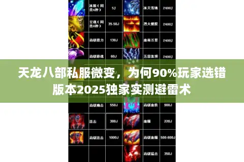 天龙八部私服微变，为何90%玩家选错版本2025独家实测避雷术