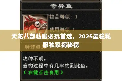 天龙八部私服必玩首选，2025最稳私服独家揭秘榜