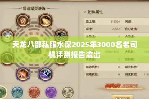 天龙八部私服水深2025年3000名老司机评测报告流出