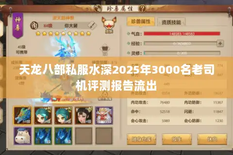 天龙八部私服水深2025年3000名老司机评测报告流出
