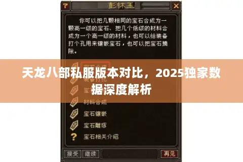 天龙八部私服版本对比，2025独家数据深度解析
