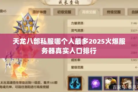 天龙八部私服哪个人最多2025火爆服务器真实人口排行