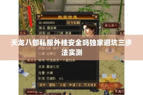 天龙八部私服外挂安全吗独家避坑三步法实测