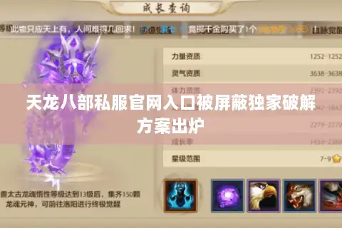 天龙八部私服官网入口被屏蔽独家破解方案出炉