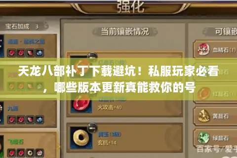 天龙八部补丁下载避坑！私服玩家必看，哪些版本更新真能救你的号