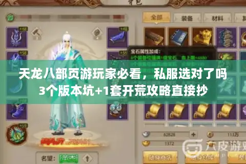 天龙八部页游玩家必看，私服选对了吗3个版本坑+1套开荒攻略直接抄