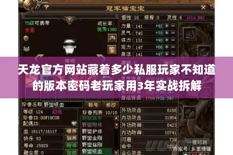 天龙官方网站藏着多少私服玩家不知道的版本密码老玩家用3年实战拆解