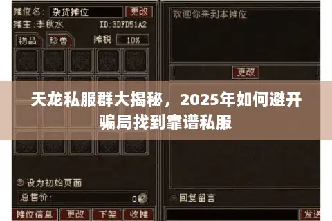 天龙私服群大揭秘，2025年如何避开骗局找到靠谱私服