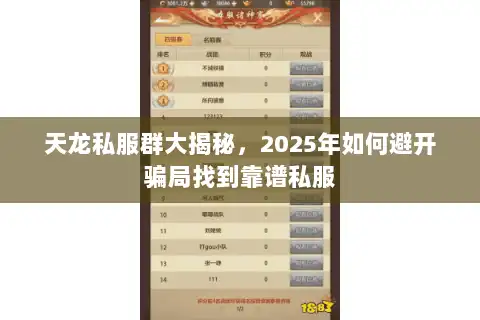天龙私服群大揭秘，2025年如何避开骗局找到靠谱私服