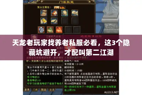 天龙老玩家找养老私服必看，这3个隐藏坑避开，才配叫第二江湖