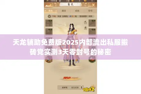 天龙辅助免费版2025内部流出私服搬砖党实测3天零封号的秘密 天龙辅助免费版2025内部流出私服搬砖党实测3天零封号的秘密
