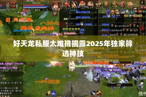 好天龙私服太难挑揭露2025年独家筛选神技