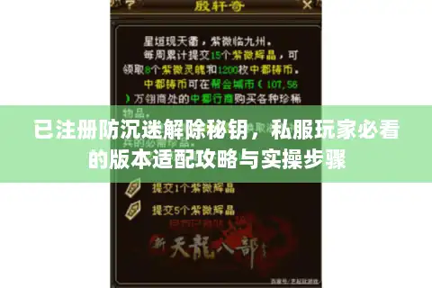 已注册防沉迷解除秘钥，私服玩家必看的版本适配攻略与实操步骤