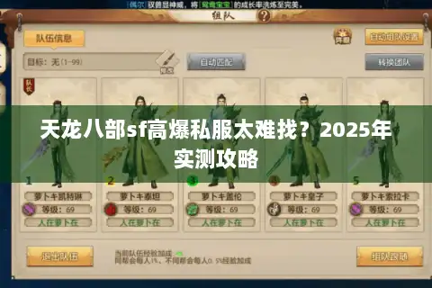 天龙八部sf高爆私服太难找？2025年实测攻略