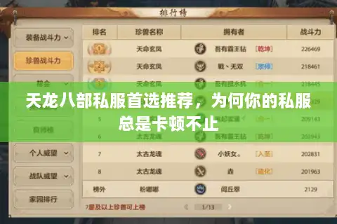 天龙八部私服首选推荐，为何你的私服总是卡顿不止