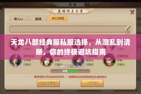 天龙八部经典服私服选择，从混乱到清晰，你的终极避坑指南