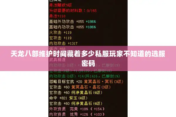 天龙八部维护时间藏着多少私服玩家不知道的选服密码