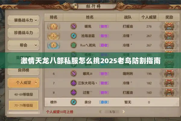 激情天龙八部私服怎么挑2025老鸟防割指南