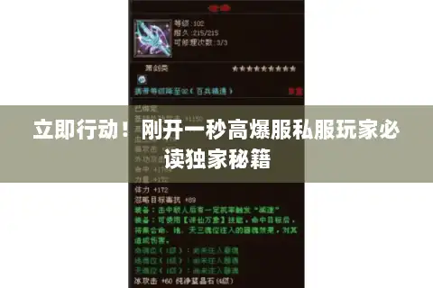 立即行动！刚开一秒高爆服私服玩家必读独家秘籍