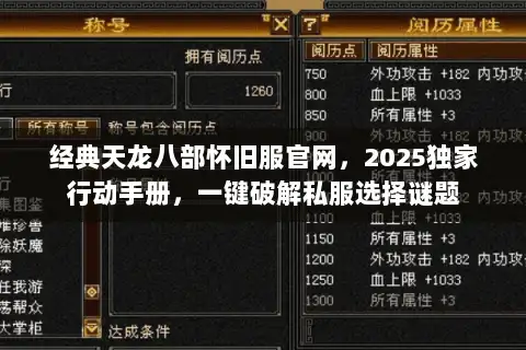 经典天龙八部怀旧服官网,2025独家行动手册,一键破解私服选择谜题 经典天龙八部怀旧服官网,2025独家行动手册,一键破解私服选择谜题