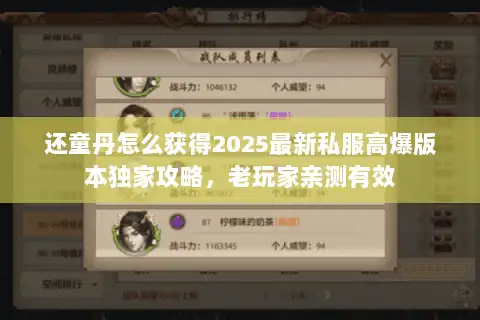 还童丹怎么获得2025最新私服高爆版本独家攻略，老玩家亲测有效