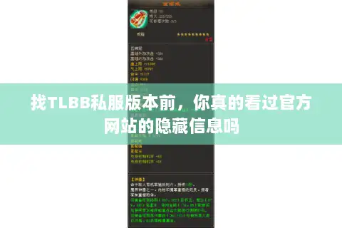 找TLBB私服版本前，你真的看过官方网站的隐藏信息吗