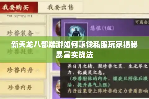 新天龙八部端游如何赚钱私服玩家揭秘暴富实战法