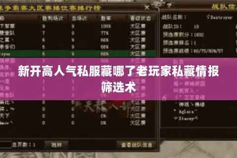 新开高人气私服藏哪了老玩家私藏情报筛选术