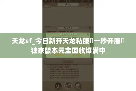 天龙sf_今日新开天龙私服▷一秒开服◁独家版本元宝回收爆满中