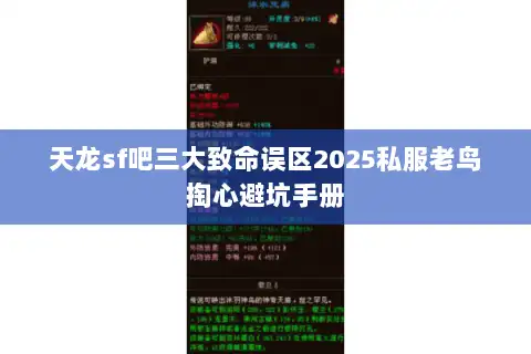 天龙sf吧三大致命误区2025私服老鸟掏心避坑手册