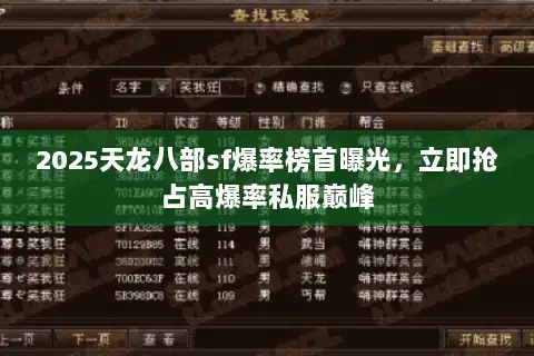 2025天龙八部sf爆率榜首曝光，立即抢占高爆率私服巅峰
