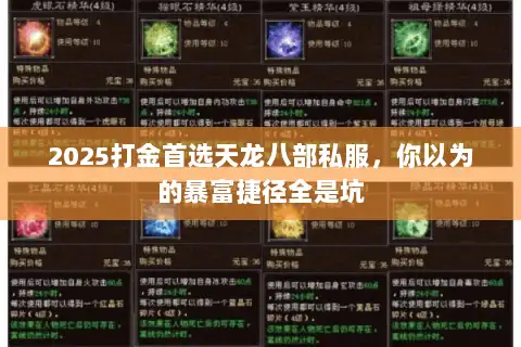 2025打金首选天龙八部私服，你以为的暴富捷径全是坑