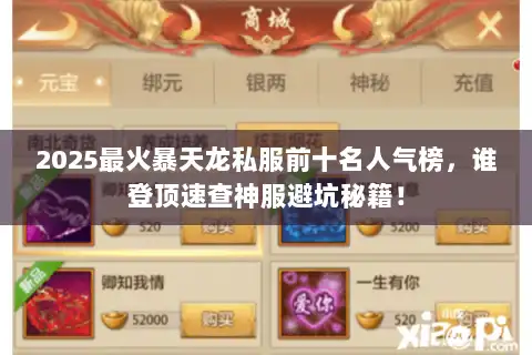 2025最火暴天龙私服前十名人气榜，谁登顶速查神服避坑秘籍！