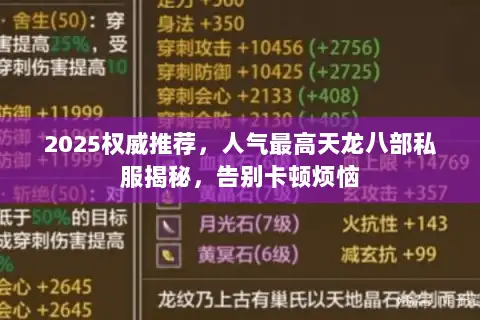 2025权威推荐,人气最高天龙八部私服揭秘,告别卡顿烦恼 2025权威推荐,人气最高天龙八部私服揭秘,告别卡顿烦恼