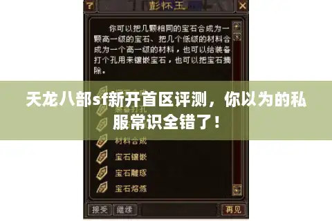 天龙八部sf新开首区评测，你以为的私服常识全错了！