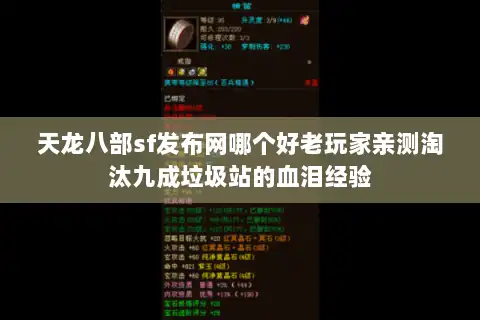 天龙八部sf发布网哪个好老玩家亲测淘汰九成垃圾站的血泪经验