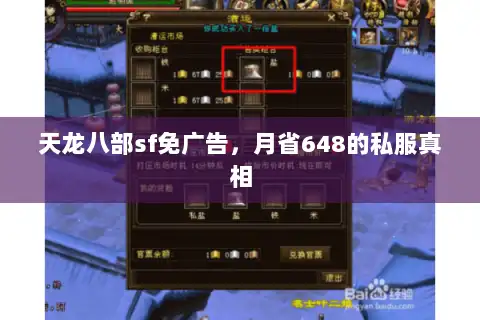 天龙八部sf免广告，月省648的私服真相