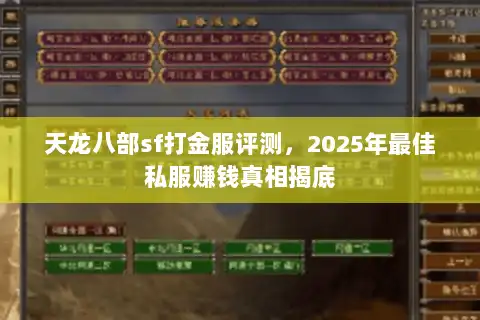 天龙八部sf打金服评测，2025年最佳私服赚钱真相揭底
