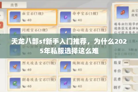 天龙八部sf新手入门推荐，为什么2025年私服选择这么难