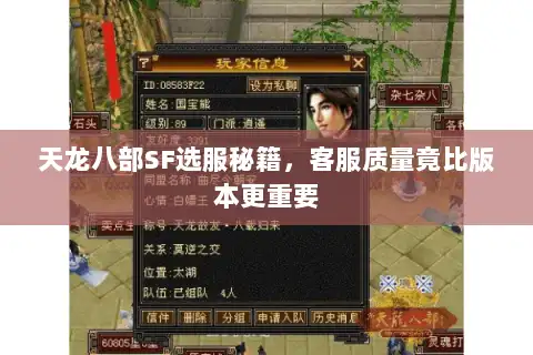 天龙八部SF选服秘籍，客服质量竟比版本更重要