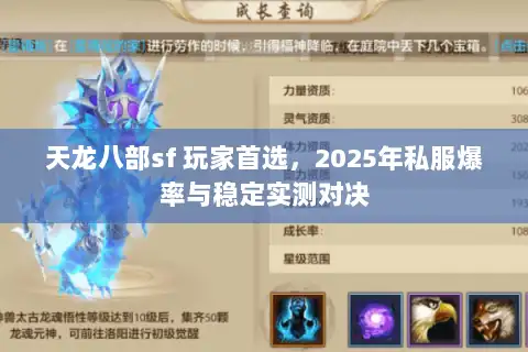 天龙八部sf 玩家首选，2025年私服爆率与稳定实测对决